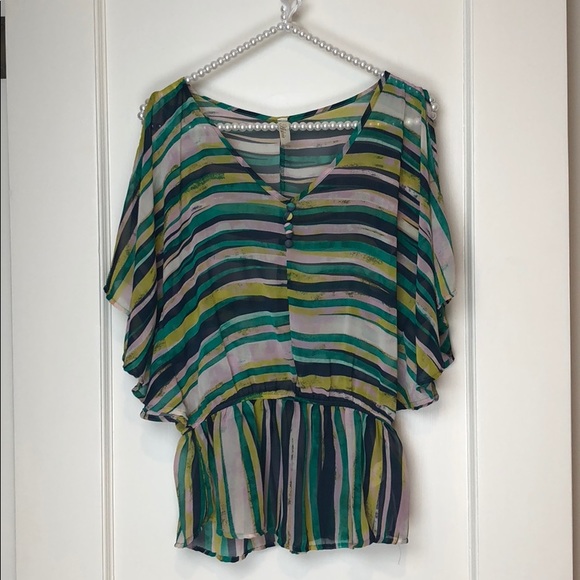 Francesca's Collections Tops - Francesca’s Cold Shoulder Green Stripe Blouse Top
